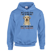 Load image into Gallery viewer, Carolina Blue - My Lab Never Voted Wrong hoodie, plain front view on white

