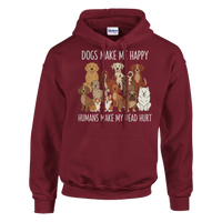 Load image into Gallery viewer, Garnet - Dogs Make Me Happy hoodie, plain front view on white
