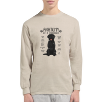 Load image into Gallery viewer, Sand - Anatomy of a Black Lab long sleeve tee, worn by a man, plain light background
