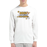 Load image into Gallery viewer, White - Dogs Make Life Paw-some long sleeve tee, worn by a model, plain light background
