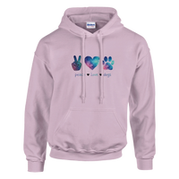 Load image into Gallery viewer, Light pink - Peace Love Dogs hoodie, plain front view on white
