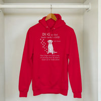 Load image into Gallery viewer, Red - Dog Spelled Backwards Is God hoodie, hanging in a closet
