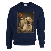 Load image into Gallery viewer, Navy - Ghost Selfie Boo Dog sweatshirt, plain front view on white

