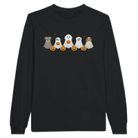 Load image into Gallery viewer, Black - Dog Ghost Halloween long sleeve tee, plain front view on white
