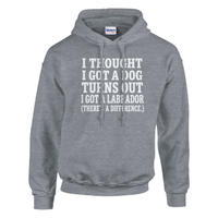 Load image into Gallery viewer, Graphite Heather - I Thought I Got a Dog hoodie, plain front view on white
