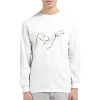 Load image into Gallery viewer, White - Dog Fist Bump long sleeve tee, worn by a man, plain light background
