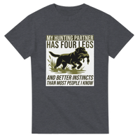 Load image into Gallery viewer, Dark Heather - My Hunting Partner Has Four Legs tee, plain front view on white
