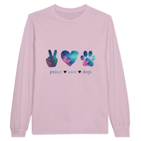 Load image into Gallery viewer, Light Pink - Peace Love Dogs long sleeve tee, plain front view on white
