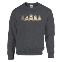 Load image into Gallery viewer, Dark Heather - Dog Ghost Halloween sweatshirt, plain front view on white
