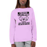Load image into Gallery viewer, Light Pink - Proud Lab Mom long sleeve tee, worn by a woman, plain light background

