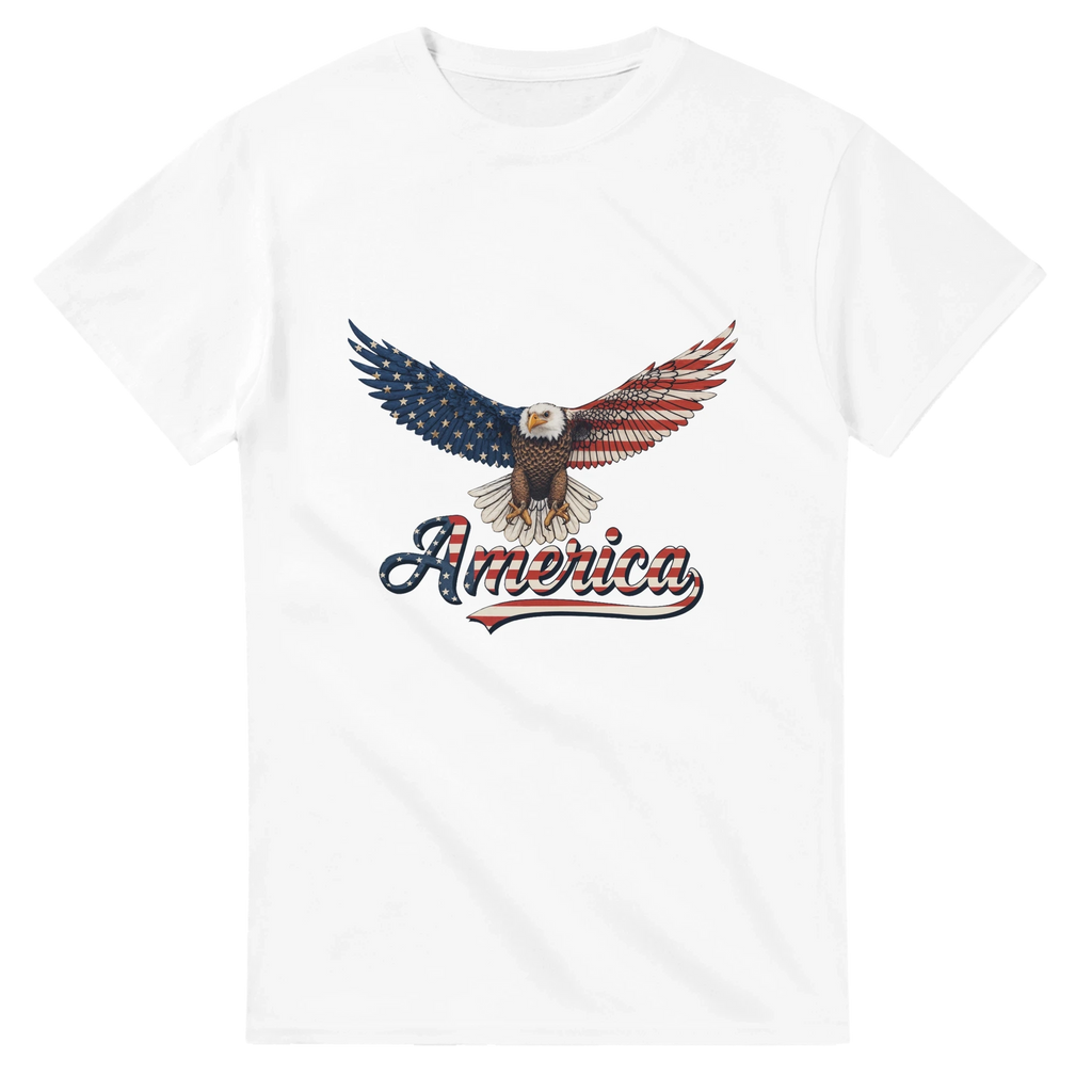 White heavyweight cotton T-shirt with American eagle graphic and 'America' text