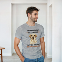 Load image into Gallery viewer, Ash - My Lab Has Never Voted Wrong tee, worn by a man in a bright room
