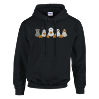 Load image into Gallery viewer, Black - Dog Ghost Halloween hoodie, plain front view on white
