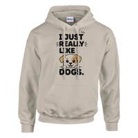 Load image into Gallery viewer, Sand - I Just Really Like Dogs hoodie, plain front view on white
