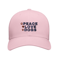Load image into Gallery viewer, Pink - Peace Love Dogs trucker hat, front view on white
