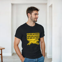 Load image into Gallery viewer, Black - Yellow Lab Chaos Level tee, worn by a man in a bright room

