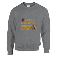 Load image into Gallery viewer, Sport Grey - Easily Distracted by Dogs and Books sweatshirt, plain front view on white
