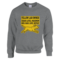 Load image into Gallery viewer, Sport Grey - Yellow Lab Chaos Level sweatshirt, plain front view on white
