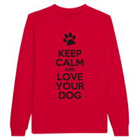 Load image into Gallery viewer, Red - Keep Calm and Love Your Dog long sleeve tee, plain front view on white
