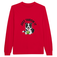 Load image into Gallery viewer, Red - Just Throw It Border Collie long sleeve tee, plain front view on white

