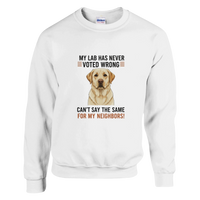 Load image into Gallery viewer, White - My Lab Never Voted Wrong sweatshirt, plain front view on white
