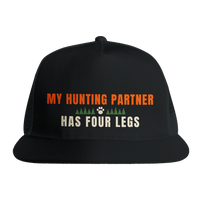 Load image into Gallery viewer, Black - My Hunting Partner Has Four Legs trucker hat, front view on white
