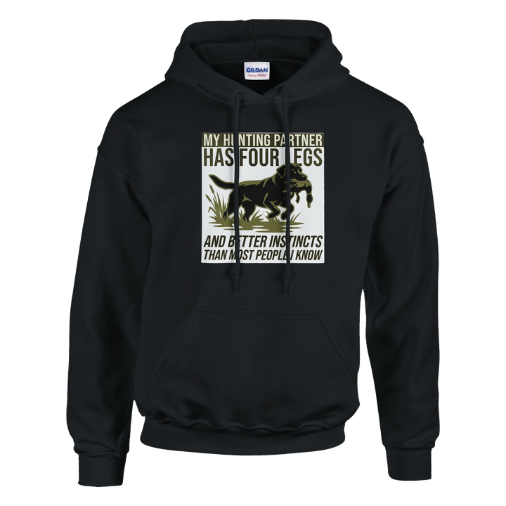 Black - My Hunting Partner Has Four Legs hoodie, plain front view on white