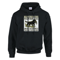 Load image into Gallery viewer, Black - My Hunting Partner Has Four Legs hoodie, plain front view on white
