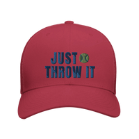 Load image into Gallery viewer, Cranberry - Just Throw It Border Collie trucker hat, front view on white
