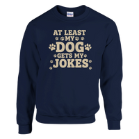 Load image into Gallery viewer, Navy - At Least My Dog Gets My Jokes sweatshirt, plain front view on white
