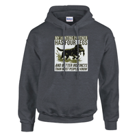 Load image into Gallery viewer, Dark Heather - My Hunting Partner Has Four Legs hoodie, plain front view on white
