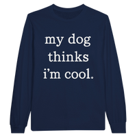 Load image into Gallery viewer, Navy - My Dog Thinks I'm Cool long sleeve tee, plain front view on white
