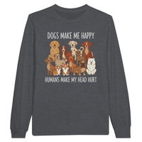 Load image into Gallery viewer, Dark Heather - Dogs Make Me Happy long sleeve tee, plain front view on white
