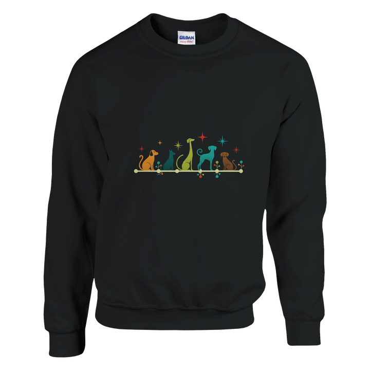 Black - Mid-Century Modern Dogs sweatshirt, plain front view on white