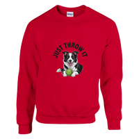 Load image into Gallery viewer, Red - Just Throw It Border Collie sweatshirt, plain front view on white
