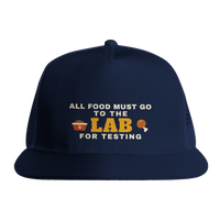 Load image into Gallery viewer, Navy - All Food Must Go To The Lab For Testing trucker hat, front view on white
