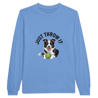 Load image into Gallery viewer, Carolina Blue - Just Throw It Border Collie long sleeve tee, plain front view on white
