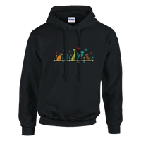 Load image into Gallery viewer, Black - Mid-Century Modern Dogs hoodie, plain front view on white
