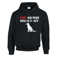 Load image into Gallery viewer, Black - Shed Happens hoodie, plain front view on white

