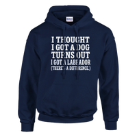 Load image into Gallery viewer, Navy - I Thought I Got a Dog hoodie, plain front view on white
