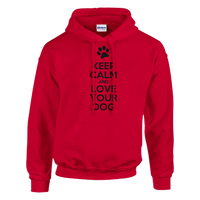 Load image into Gallery viewer, Red - Keep Calm and Love Your Dog hoodie, plain front view on white
