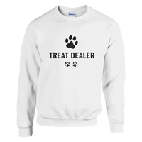 Load image into Gallery viewer, White - Treat Dealer sweatshirt, plain front view on white
