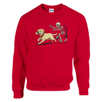Load image into Gallery viewer, Red - Dog Stealing Bone Halloween sweatshirt, plain front view on white
