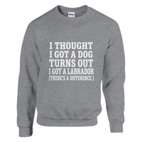 Load image into Gallery viewer, Graphite Heather - I Thought I Got a Dog sweatshirt, plain front view on white
