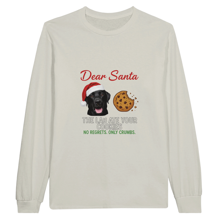 Ash - Dear Santa Lab long sleeve tee, plain front view on white
