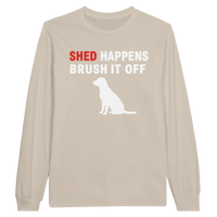 Load image into Gallery viewer, Sand - Shed Happens long sleeve tee, plain front view on white
