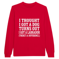 Load image into Gallery viewer, Red - I Thought I Got a Dog long sleeve tee, plain front view on white

