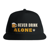 Load image into Gallery viewer, Black - Never Drink Alone trucker hat, front view on white
