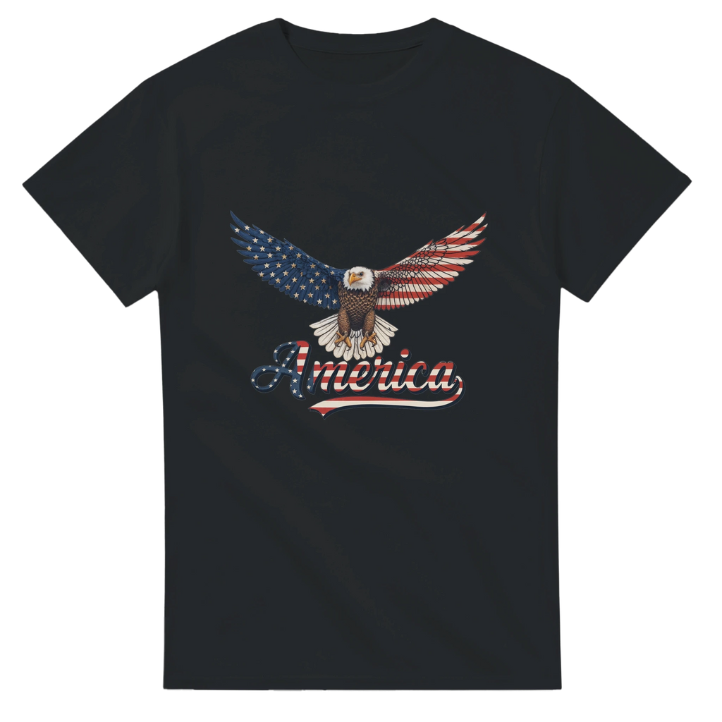 Black heavyweight cotton T-shirt with American eagle graphic and 'America' text