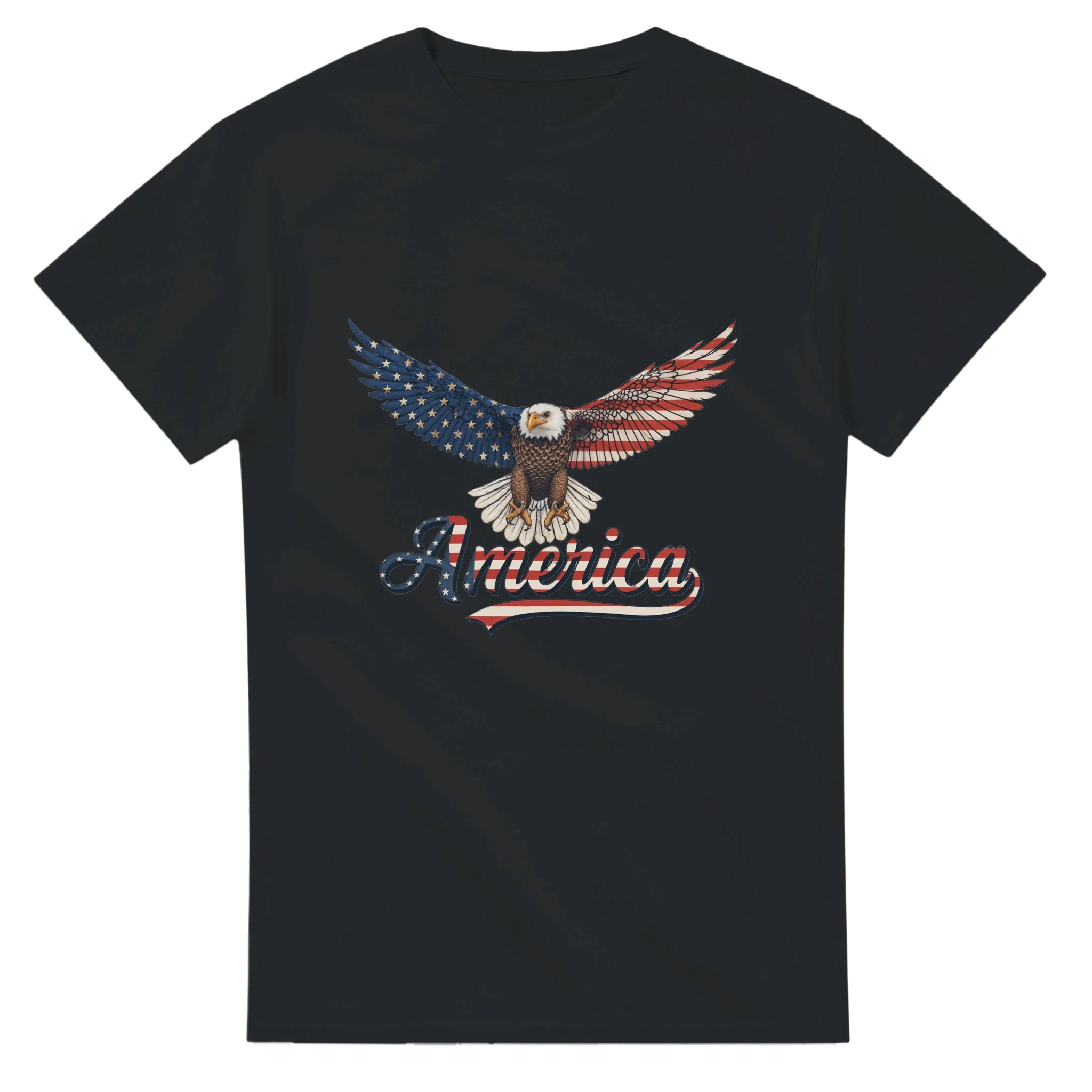 Black heavyweight cotton T-shirt with American eagle graphic and 'America' text